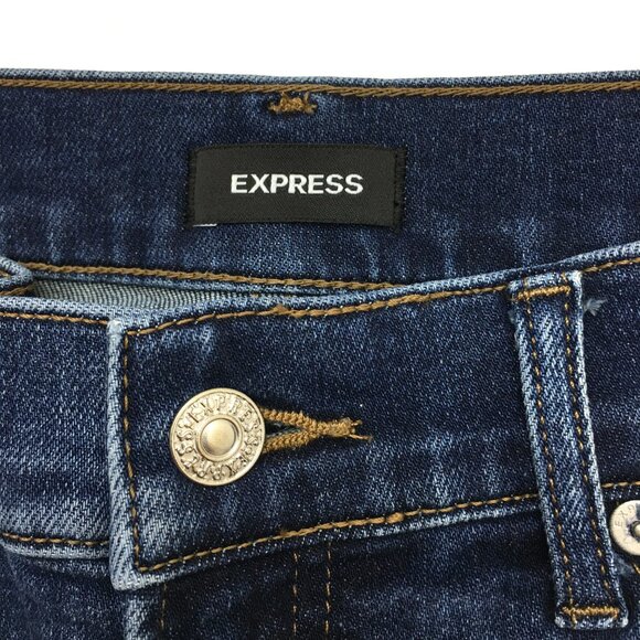 Express Jeans 70s Flare Leg Mid Rise Stretch Distressed size 6 length 33" - Picture 3 of 9